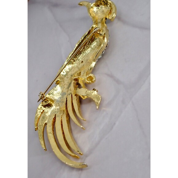 Peacock Bird Of Paradise Brooch Pin Colorful Enamel & Crystals Gold Tone LG 3" - Picture 6 of 10